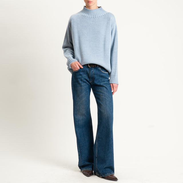 Tensione in-Maglia collo montato misto alpaca - azzurro
