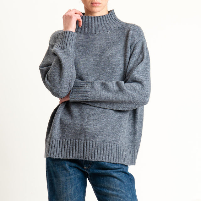 Tensione in-Maglia collo montato misto alpaca - grigio