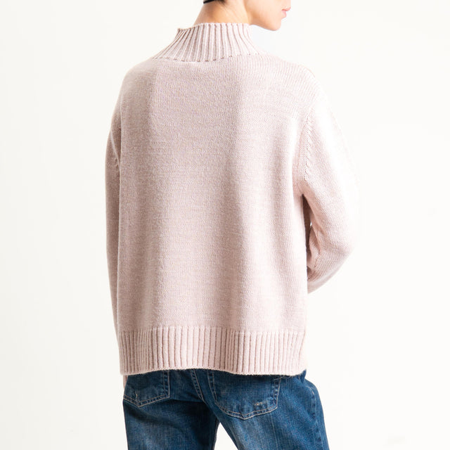Tensione in-Maglia collo montato misto alpaca - rosa