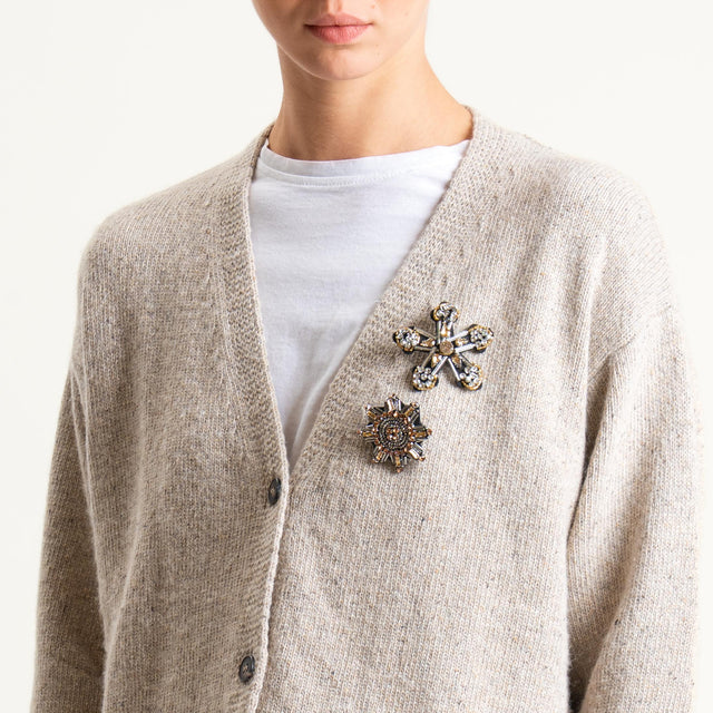 Tensione in-Cardigan misto LANA/SETA melange con spille - beige