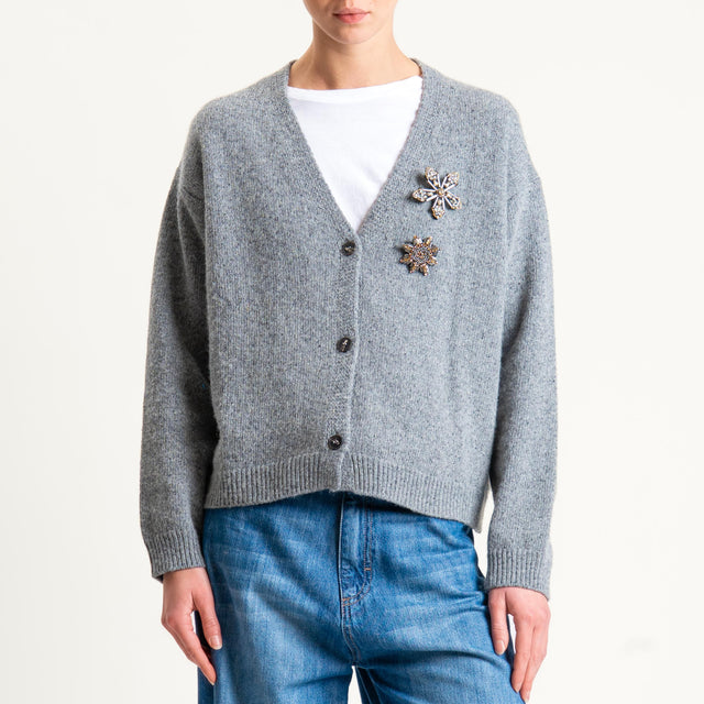 Tensione in-Cardigan misto LANA/SETA melange con spille - grigio