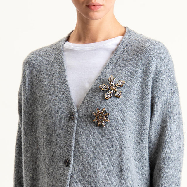 Tensione in-Cardigan misto LANA/SETA melange con spille - grigio