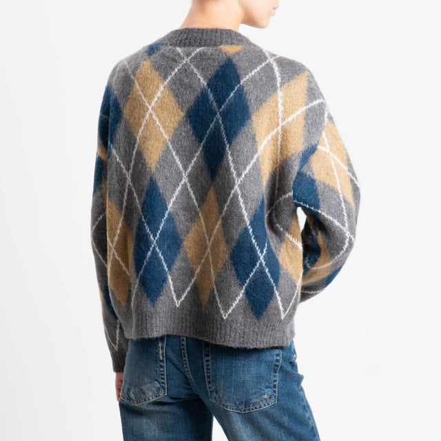 Tensione in-Maglia rombi argyle misto alpaca - grigio/blu/camel