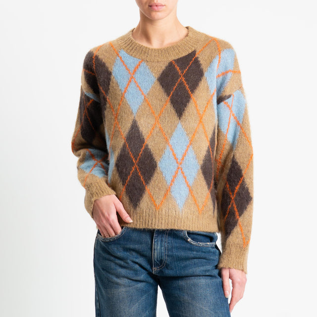 Tensione in-Maglia rombi argyle misto alpaca - camel/moro/azzurro