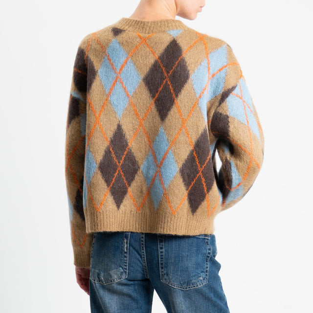 Tensione in-Maglia rombi argyle misto alpaca - camel/moro/azzurro