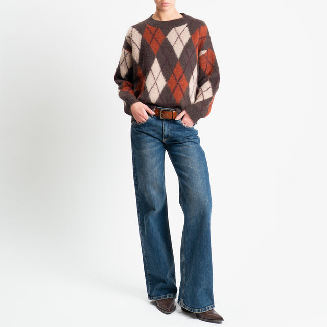 Tensione in-Maglia rombi argyle misto alpaca - moro/camel/bruciato