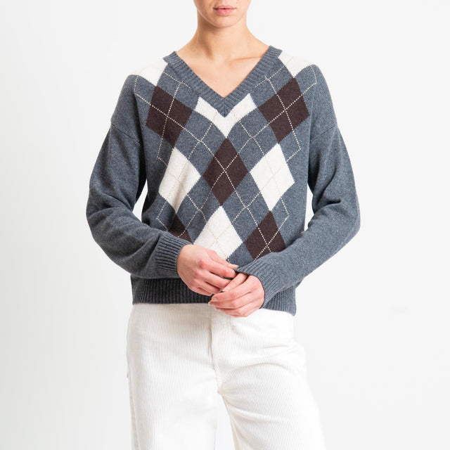 Tensione in-Maglia rombi argyle misto cashmere filo lurex - antracite/burro/moro/oro