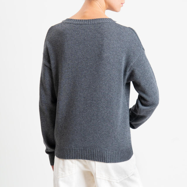 Tensione in-Maglia rombi argyle misto cashmere filo lurex - antracite/burro/moro/oro