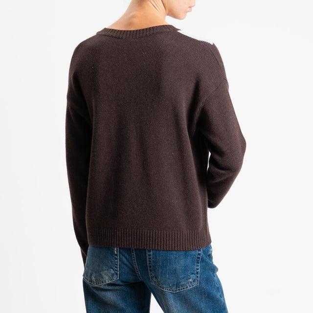 Hilo de lúrex con mezcla de cachemira, rombos y rombos de tensión en punto - marrón oscuro/camel/azul claro/dorado