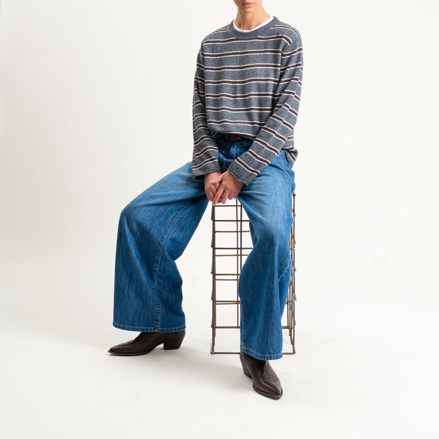 Tensione in-Maglia scatola a righe misto cashmere - antracite/burro/moro