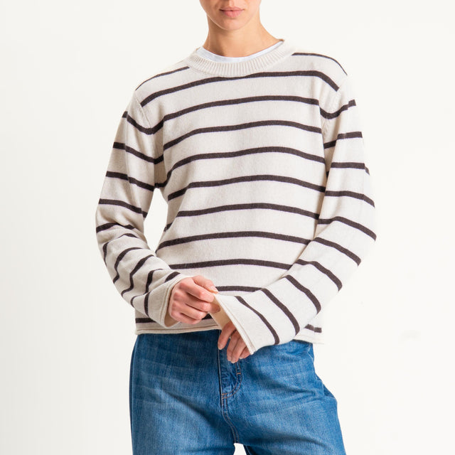 Tensione in-Maglia scatola a righe misto cashmere - burro/rosa/moro