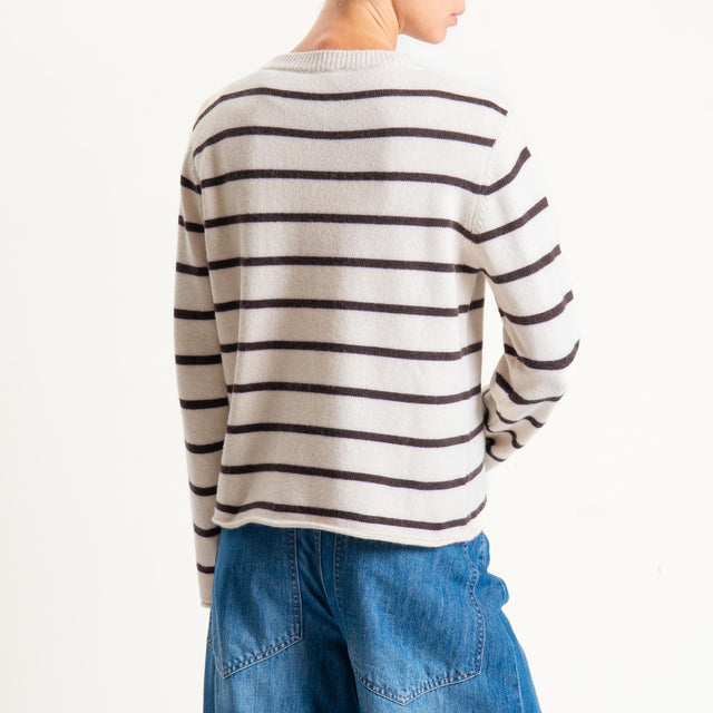 Tensione in-Maglia scatola a righe misto cashmere - burro/rosa/moro