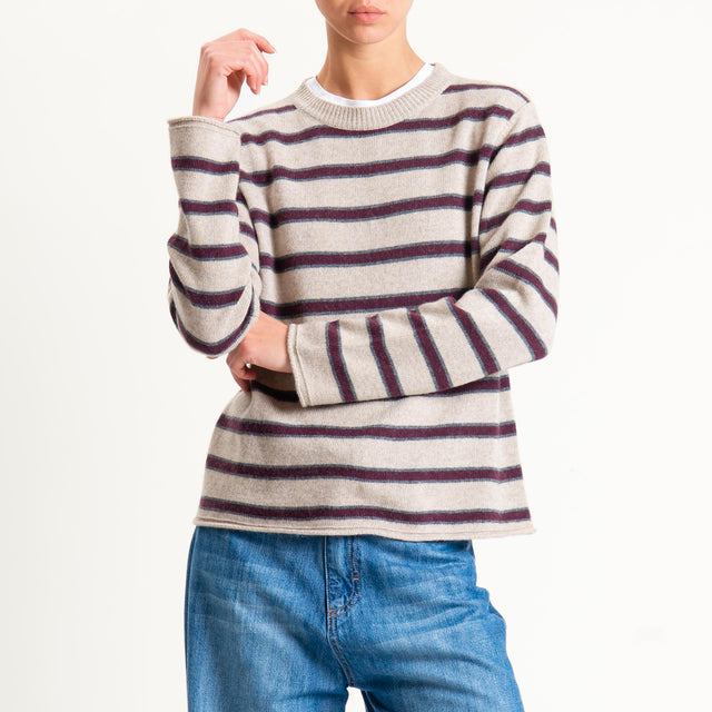 Tensione in-Maglia scatola a righe misto cashmere - casha/antracite/bordeaux