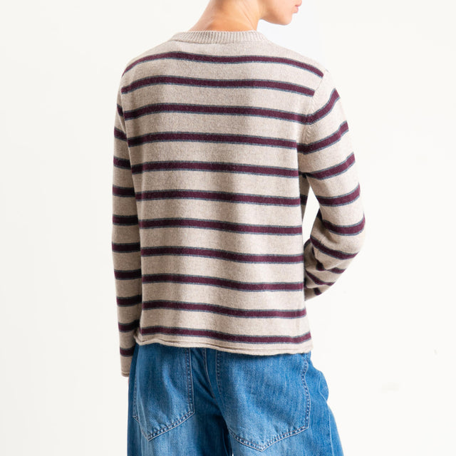 Tensione in-Maglia scatola a righe misto cashmere - casha/antracite/bordeaux