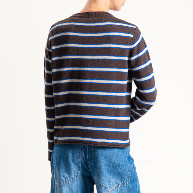 Tensione in-Maglia scatola a righe misto cashmere - moro/royal/casha