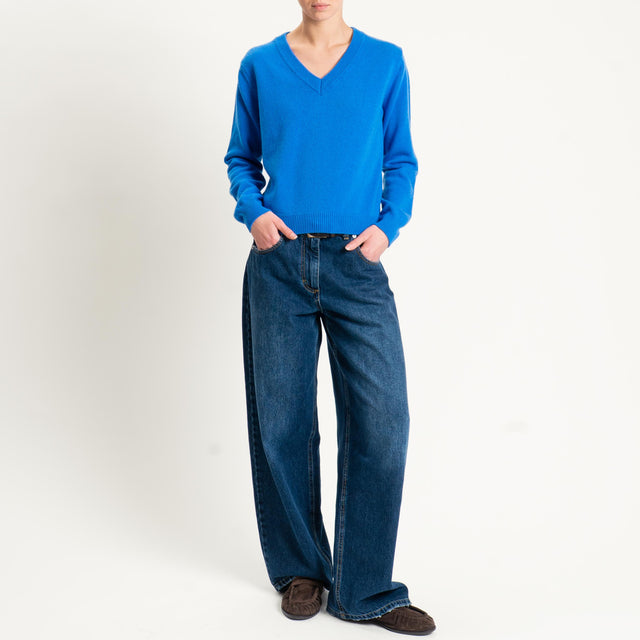 Tensione in-Maglia scollo v misto cashmere - bluette