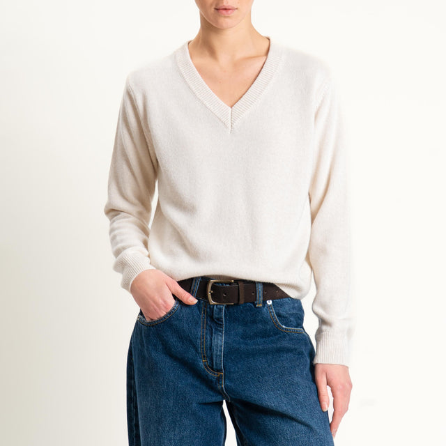 Tensione in-Maglia scollo v misto cashmere - burro