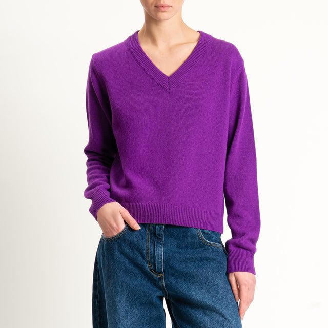Tensione in-Maglia scollo v misto cashmere - melanzana