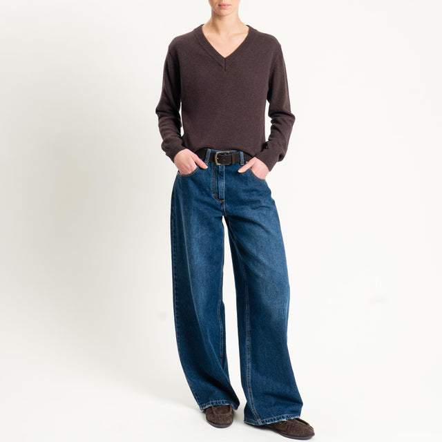 Tensione in-Maglia scollo v misto cashmere - moro