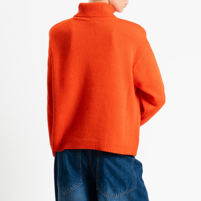 Tensione in-Maglia scatola collo alto misto cashmere con spalline - arancio