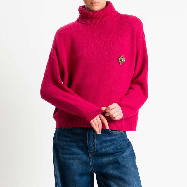Tensione in-Maglia scatola collo alto misto cashmere con spalline - fucsia
