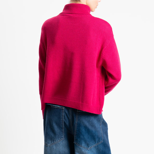 Tensione in-Maglia scatola collo alto misto cashmere con spalline - fucsia
