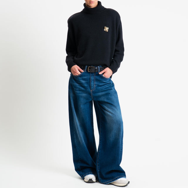 Tensione in-Maglia scatola collo alto misto cashmere con spalline - nero