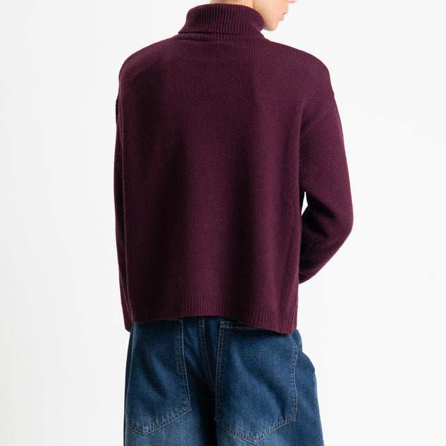Tensione in-Maglia scatola collo alto misto cashmere con spalline - Bordeaux