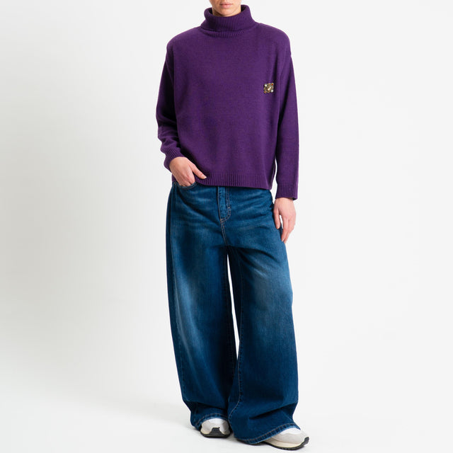 Tensione in-Maglia scatola collo alto misto cashmere con spalline - viola