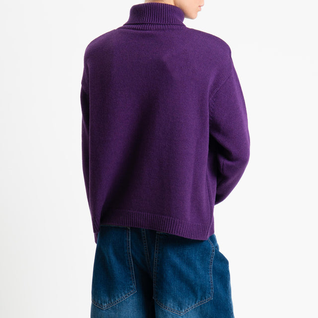 Tensione in-Maglia scatola collo alto misto cashmere con spalline - viola