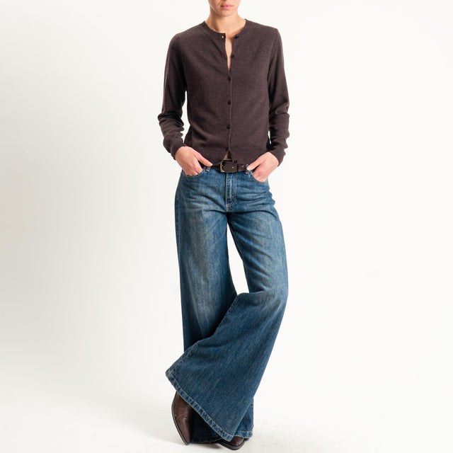 Tensione in-Cardigan girocollo misto cashmere - moro