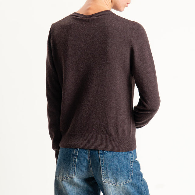 Tensione in-Cardigan girocollo misto cashmere - moro