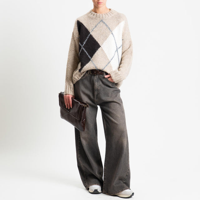 Tensione in-Maglia rombi argyle misto lana - casha/burro/moro