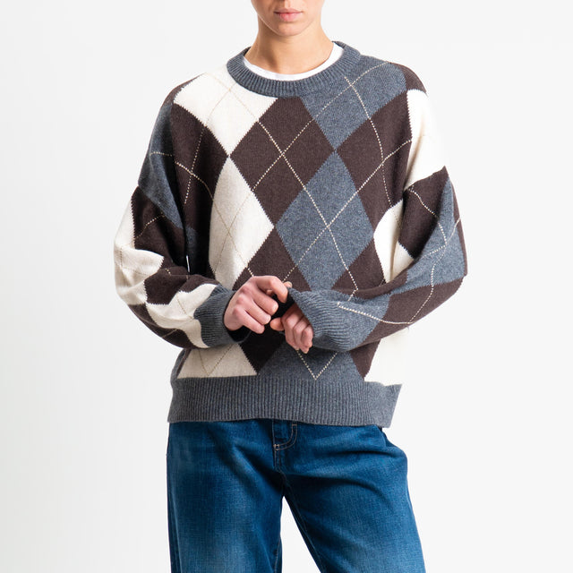 Tensione in-Maglia rombi argyle misto cashmere - antracite/moro/burro
