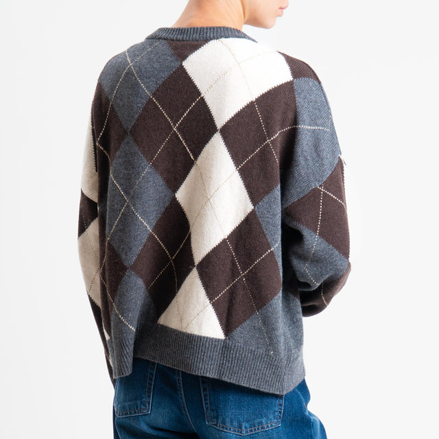 Tensione in-Maglia rombi argyle misto cashmere - antracite/moro/burro
