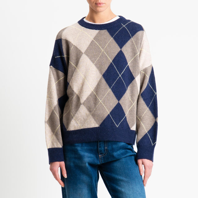 Tensione in-Maglia rombi argyle misto cashmere - blu/castoro/lime