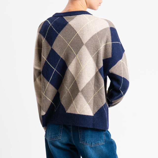 Tensione in-Maglia rombi argyle misto cashmere - blu/castoro/lime