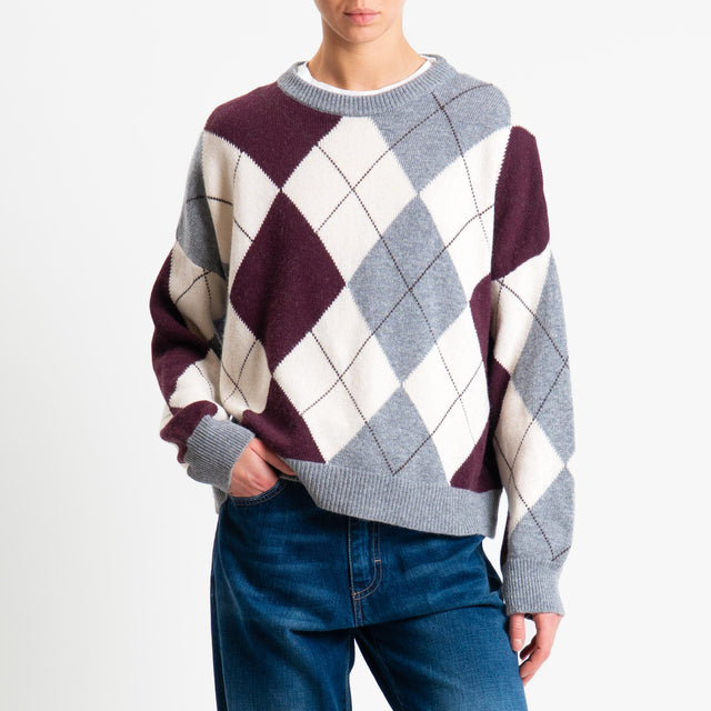 Tensione in-Maglia rombi argyle misto cashmere - grigio/burro/bordeaux