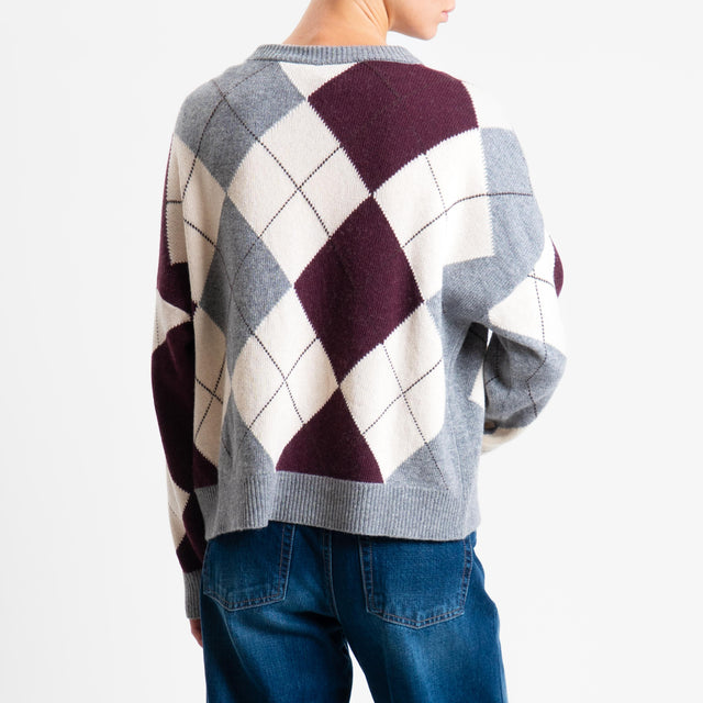 Tensione in-Maglia rombi argyle misto cashmere - grigio/burro/bordeaux