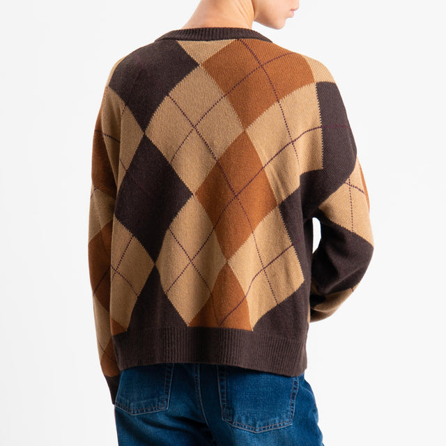Tensione in-Maglia rombi argyle misto cashmere - moro/camel/bruciato