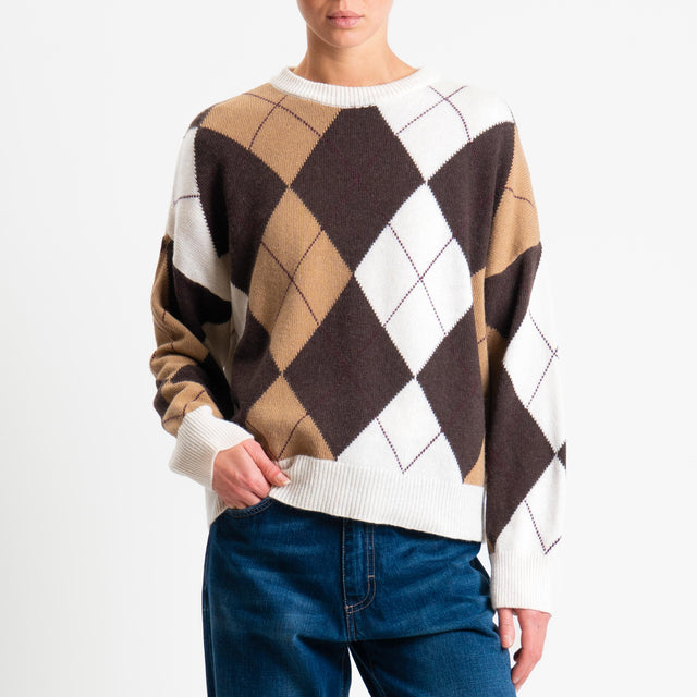 Tensione in-Maglia rombi argyle misto cashmere - panna/camel/moro/bordeaux