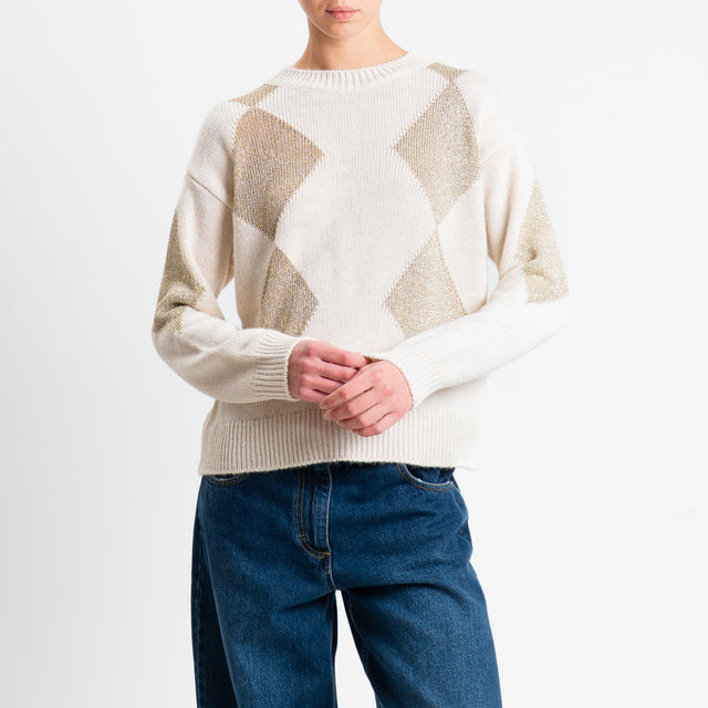 Tensione in-Maglia misto alpaca rombi lurex - ecru'/oro
