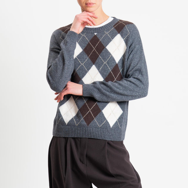 Tensione in-Maglia rombi argyle misto cashmere filo lurex - antracite/burro/moro/oro