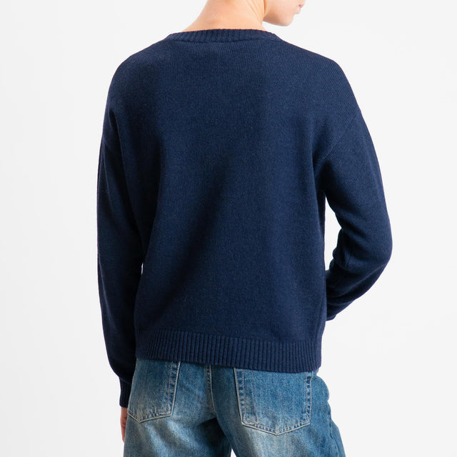 Tensione in-Maglia rombi argyle misto cashmere filo lurex - blu/castoro/noce/oro