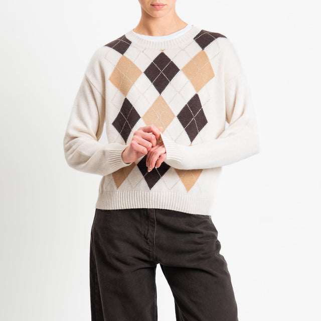 Tensione in-Maglia rombi argyle misto cashmere - burro/moro/camel/oro