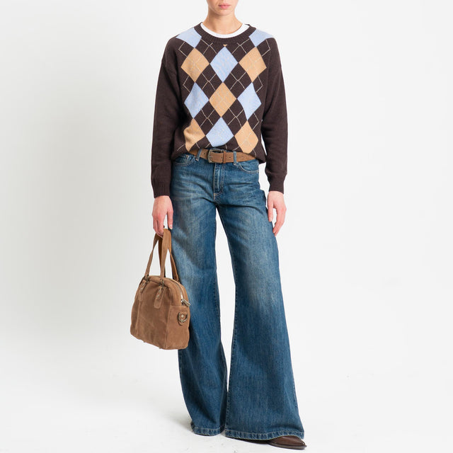 Tensione in-Maglia rombi argyle misto cashmere - moro/camel/azzurro/oro