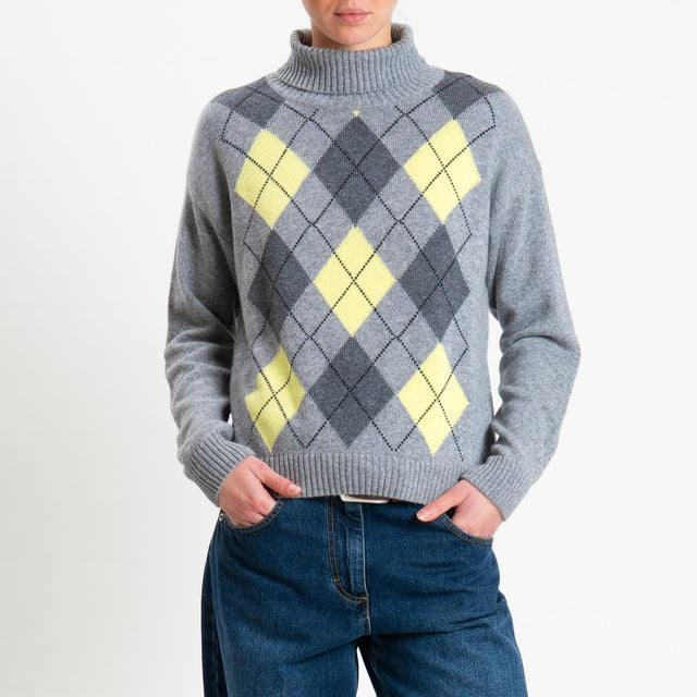 Tensione in-Maglia collo alto rombi misto cashmere - grigio/lime/antracite