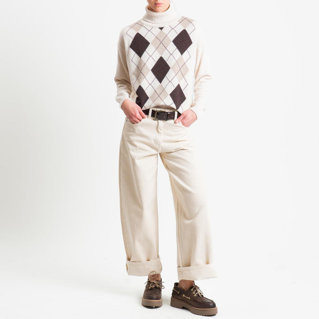 Tensione in-Maglia collo alto rombi argyle misto cashmere - burro/moro/casha