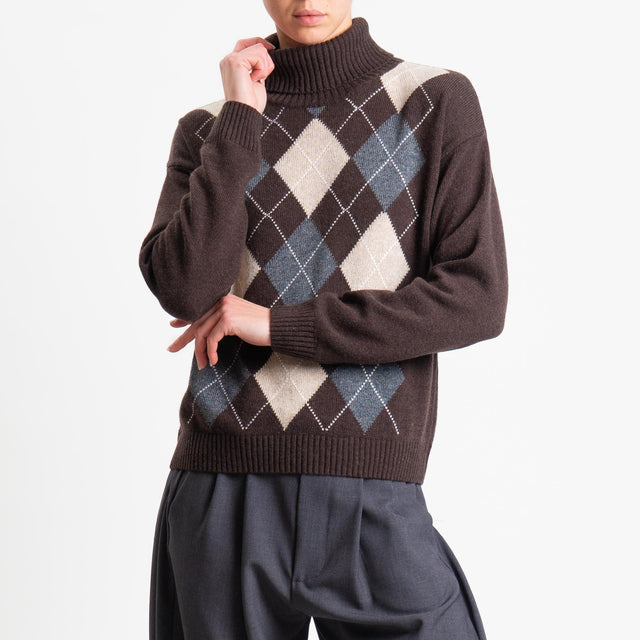 Tensione in-Maglia collo alto rombi argyle misto cashmere - marrone/beige/antracite