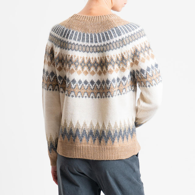Tensione in-Maglia mohair jacqard fairisle con lurex - camel/burro/grigio
